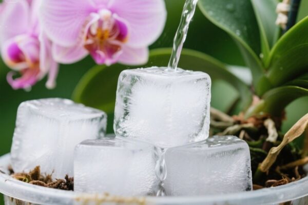 watering orchids with ice cubes