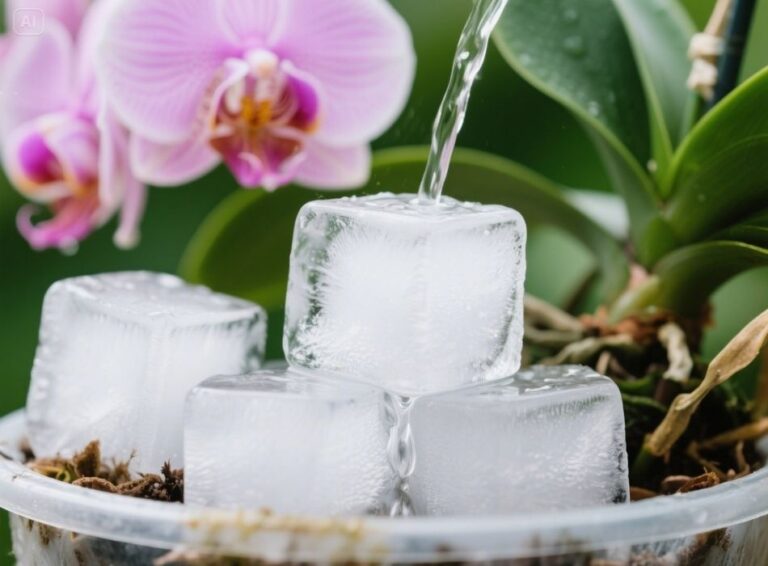 watering orchids with ice cubes