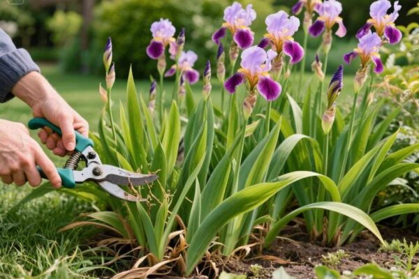 when cut back iris leaves
