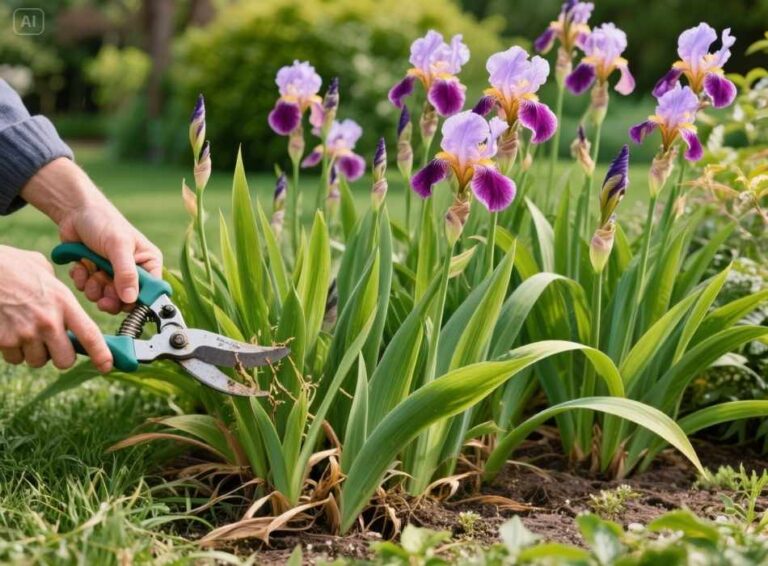 when cut back iris leaves