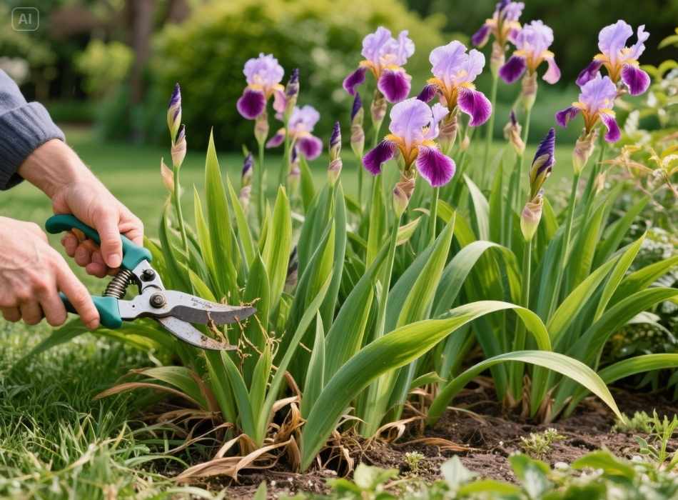 when cut back iris leaves
