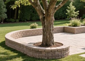 patio block around trees