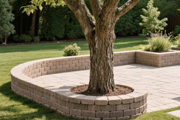 patio block around trees