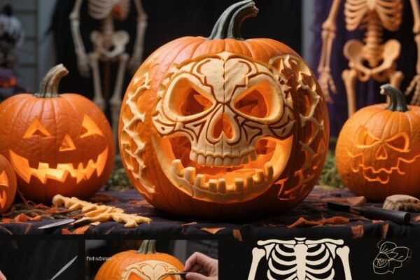 skeleton pumpkin carving