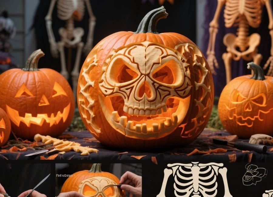 skeleton pumpkin carving