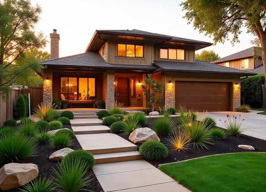 corner house side hiill drought tolerant landscaping