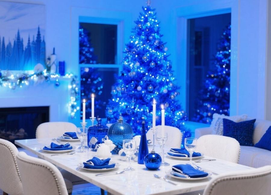 decorating for christmas using electric blue color
