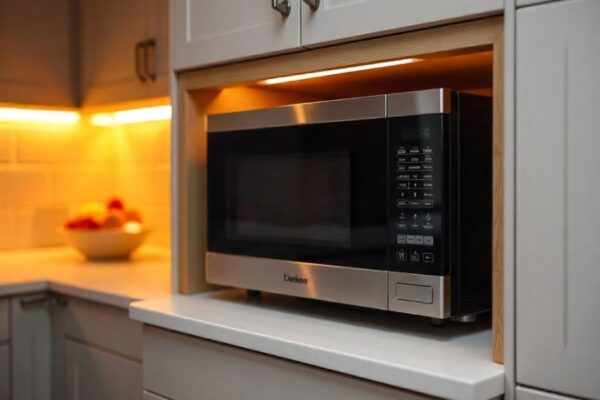 microwave in cabinet