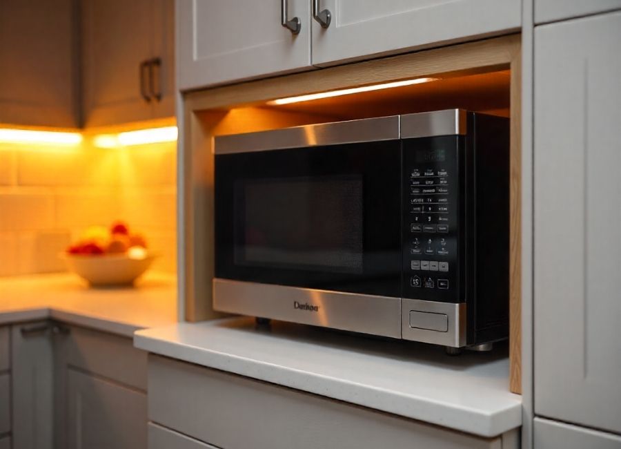microwave in cabinet