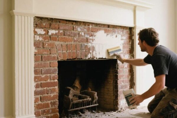 remove paint from crevices in brick fireplace
