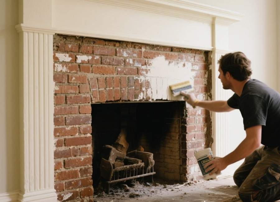 remove paint from crevices in brick fireplace