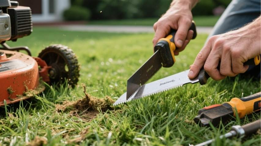 how to sharpen lawn mower blades