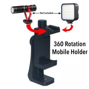 360° Rotating Mobile Phone Holder with Cold Shoe Mount for Microphone & LED Light