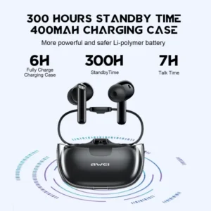AWEI T52 ANC Wireless Bluetooth Earbuds – Black (Active Noise Cancelling)