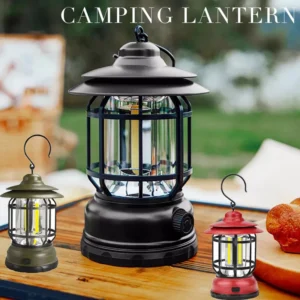 Vintage Portable Lantern Lamp for Camping, Hiking & Emergency – Black