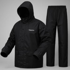 Happylon 100% Waterproof Premium Raincoat with Pant – High Quality Black