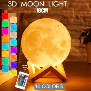 Rechargeable 3D Moon Lamp with Remote Control – 18cm LED Night Light