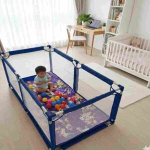 4ft × 2ft Baby Playpen | SS Steel Frame | Breathable Mesh Play Yard | Safe Indoor & Outdoor Baby Fence