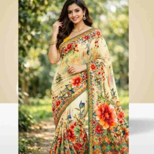 ✨ নান্দনিক ডিজিটাল প্রিন্টেড শাড়ি – ব্লাউজ পিসসহ