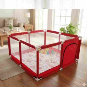 4x4 Ft Baby Playpen with SS Steel Frame & Mesh Sides – Secure Indoor & Outdoor Play Area for Babies & Toddlers