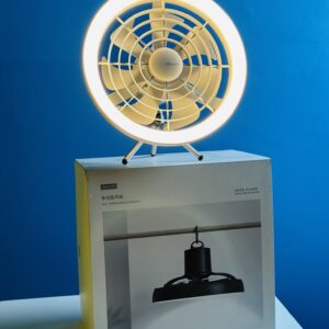 JISULIFE FA17 Rechargeable Portable Fan with LED Light & Table Tripod – White